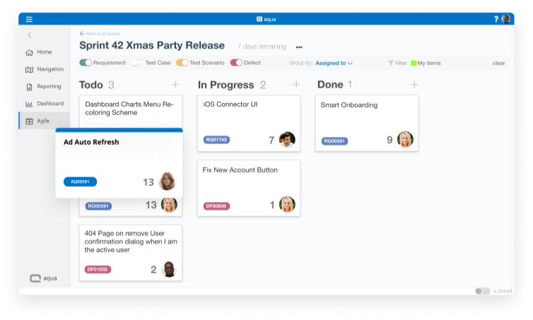Agile functionality with aqua test management tool