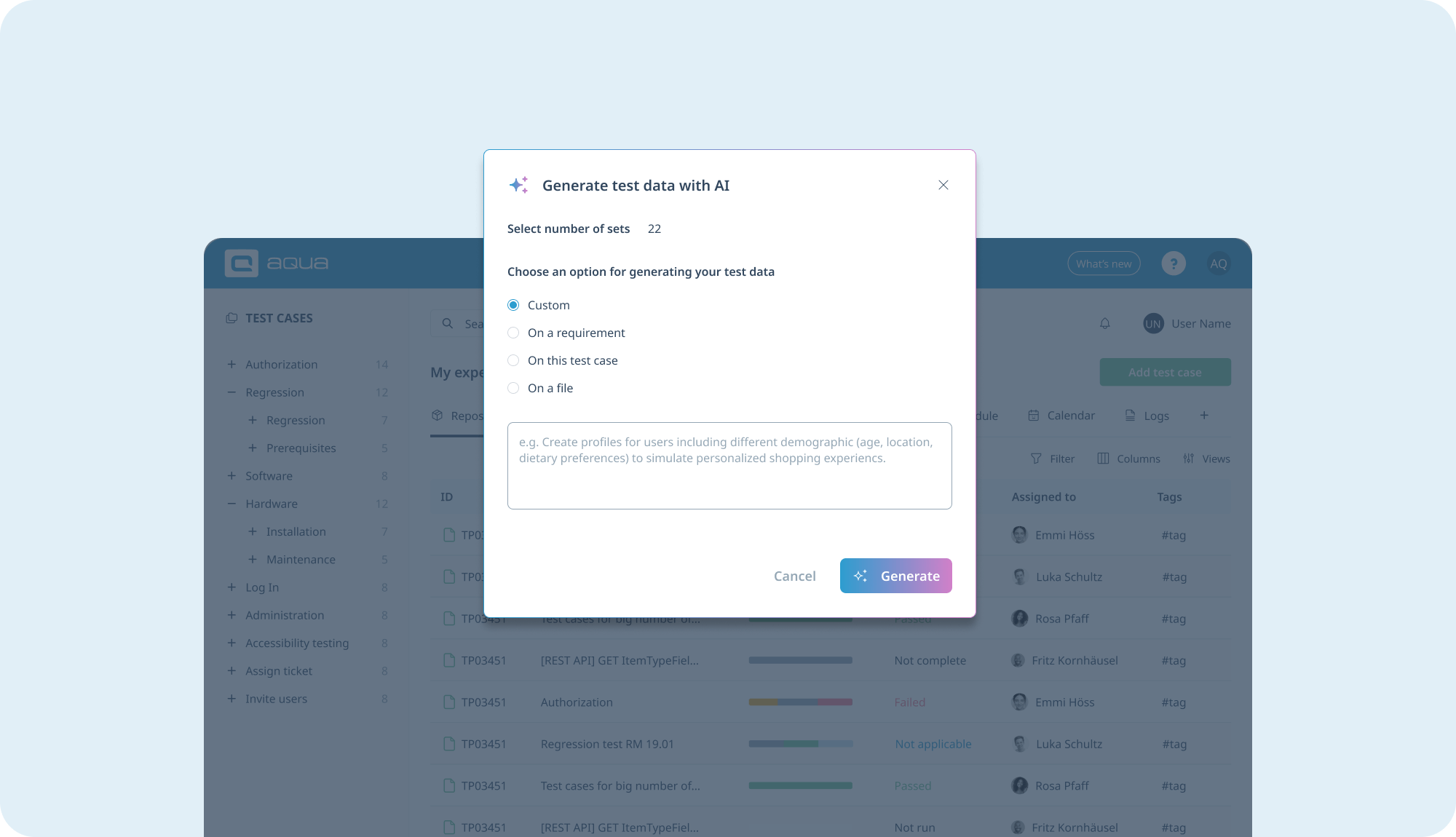 High quality test data